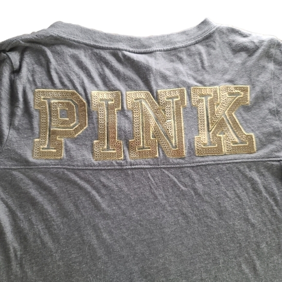 vs PINK Grey White Gold Bling V-Neck Tee - Picture 4 of 4